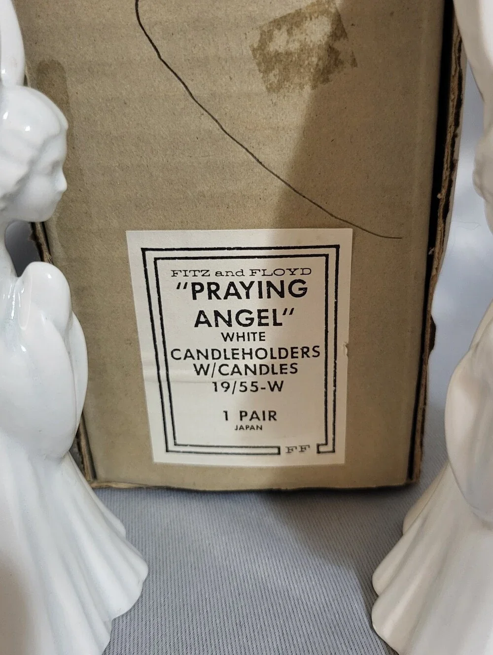 Vintage Pair Fitz and Floyd Praying Angels Candleholders with Candles Box Japan